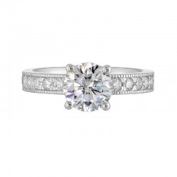 14K White Gold Round Center Semi Mount Engagement Ring