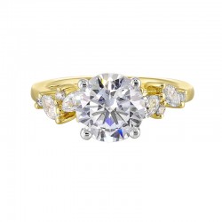 14K White and Yellow Gold Round Center Semi Mount Engagement Ring