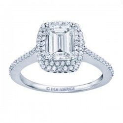 14k White Gold Emerald Cut Double Halo Diamond Engagement Ring