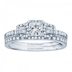 Rm1315-14k White Gold Princess Cut Halo Diamond Engagement Ring