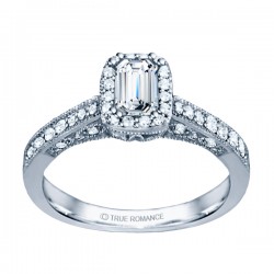 Rm1319e-14k White Gold Emerald Cut Halo Diamond Vintage Engagement Ring