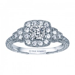 Rm1360cu -14k White Gold Cushion Cut Halo Diamond Vintage Engagement Ring