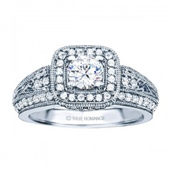 Rm1377-14k White Gold Vintage Engagement Ring