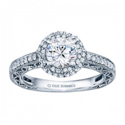 Rm1403 -14k White Gold Round Cut Double Halo Diamond Vintage Engagement Ring