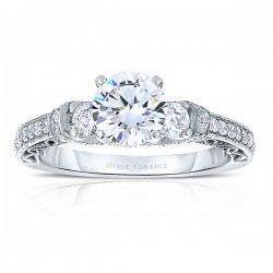 Rm1446 -14k White Gold Round Cut Diamond Vintage Engagement Ring
