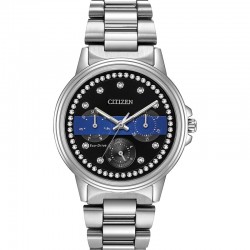 Women's Thin Blue Line Silhouette Crystal Watch For Law Enforcement