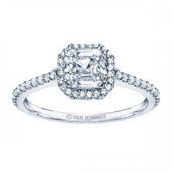 Rm1309-14k White Gold Cushion Cut Halo Diamond Engagement Ring