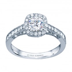 Rm1319r -14k White Gold Round Cut Halo Diamond Vintage Engagement Ring