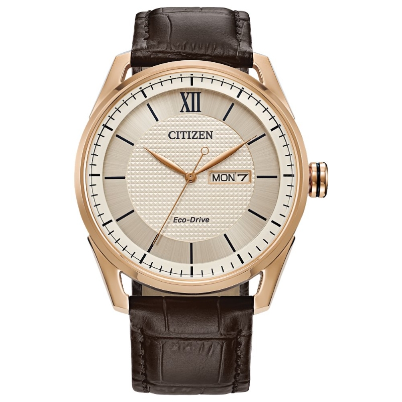 Citizen Quartz Watch Vintage Gold Tone Roman Numeral Face Date Brown Leather VINTAGE BEAUTIFUL CLASSIC GOLD PLATED MEN main image 4