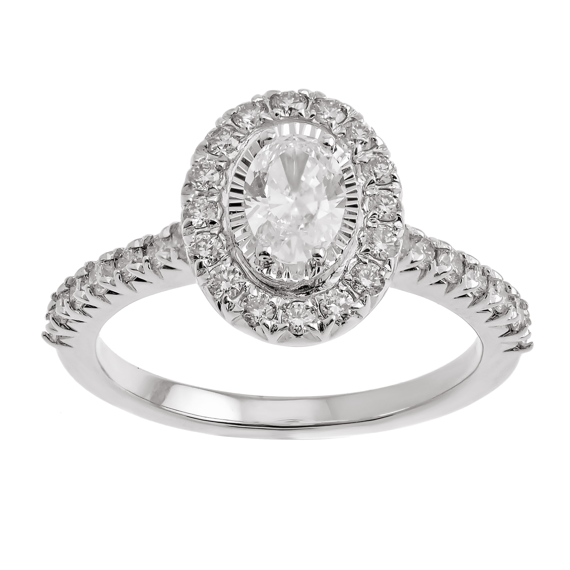 Oval Starburst Halo Diamond Engagement Ring in 14k White Gold (1ctw ...